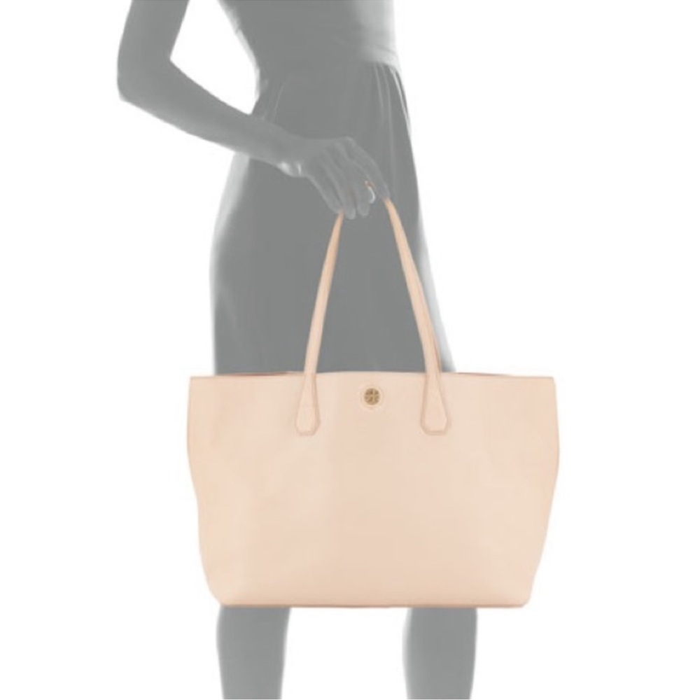 Tory Burch Perry Brody Leather Tote in Pink/Beige